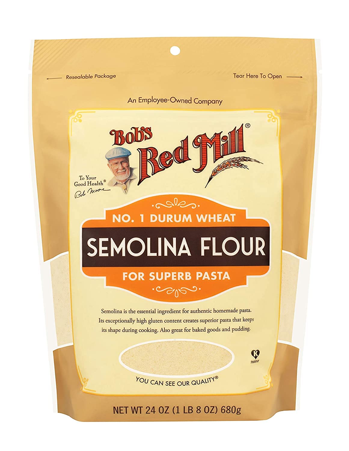 Bob's Red Mill Semolina Pasta Flour, 24oz (Pack of 1) - Vegan, Kosher