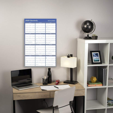 2021 Erasable Calendar, Dry Erase Wall Planner by AT-A-GLANCE, 36" x 24", Large, Vertical/Horizontal, Reversible, Blue (A1102-21)