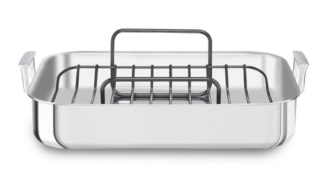 KitchenAid KitchenAid KC1T16RP 16" Tri-Ply Stainless Steel Roaster with Rack - Brushed Exterior and Polished Interior, Brushed Steel