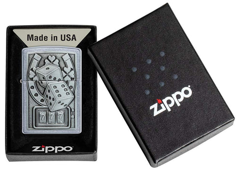 Zippo Lucky 7 Emblem Street Chrome Pocket Lighter, Silver, One Size