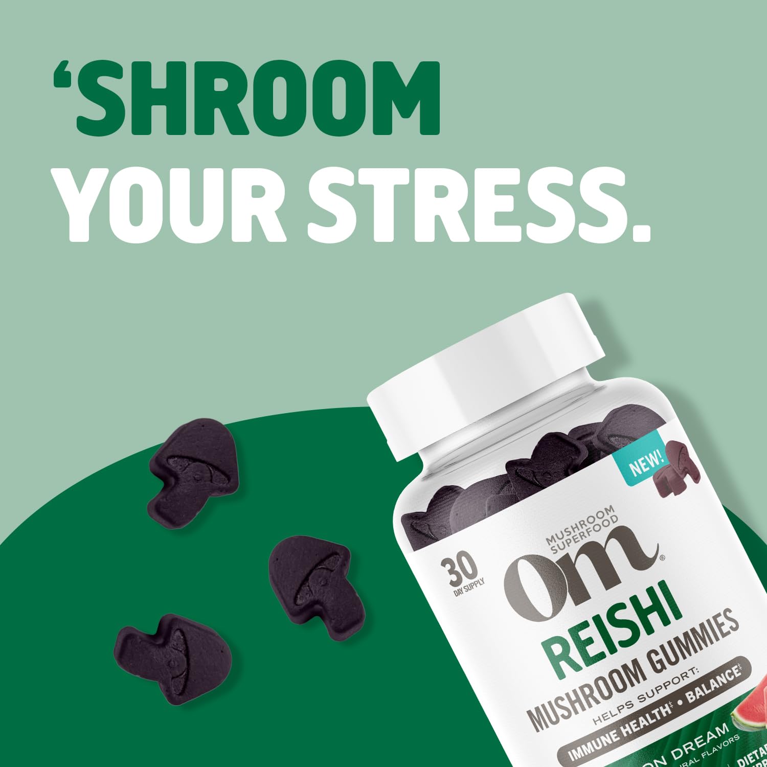 OM MUSHROOM SUPERFOOD Reishi Gummies – USA Grown Organic Mushrooms – Supports Immune Health, Balance & Stress Relief – Watermelon Dream Flavour – 30 Servings, 60 Count.