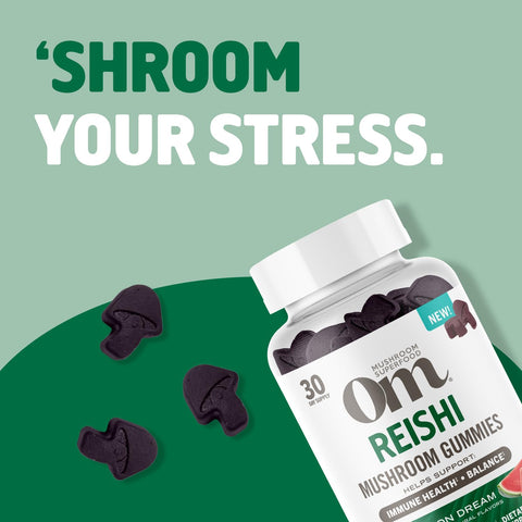 OM MUSHROOM SUPERFOOD Reishi Gummies – USA Grown Organic Mushrooms – Supports Immune Health, Balance & Stress Relief – Watermelon Dream Flavour – 30 Servings, 60 Count.