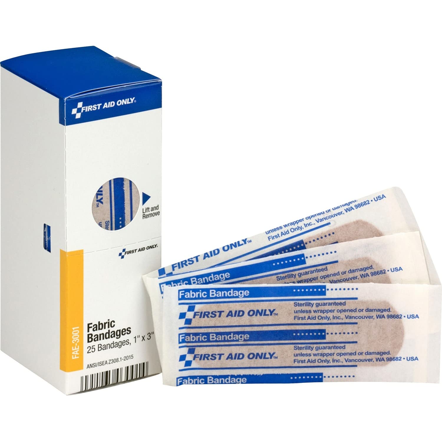 First Aid Only, Inc FAE3001 Fabric Bandages, 1" x 3", 25/Box