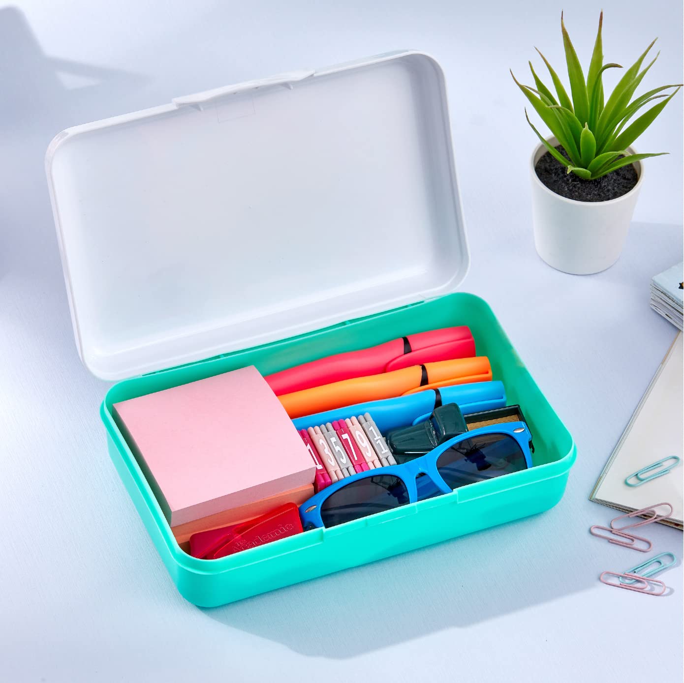 It's Academic Pencil Box Kit, Includes Ruler & Sharpener, Durable Plastic, for School & Office Supplies, Watercolor Design