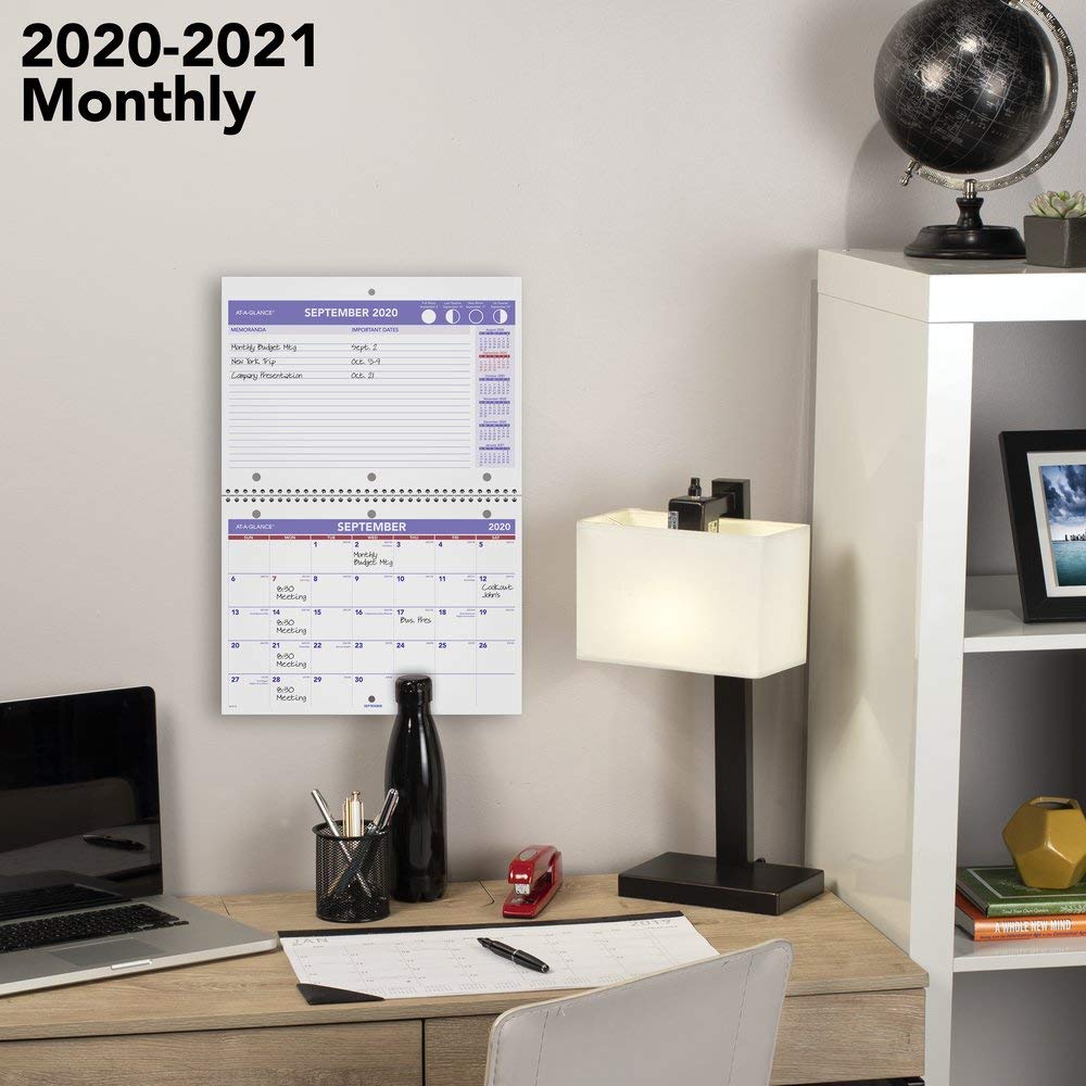 Academic Calendar 2020-2021, AT-A-GLANCE Desk & Wall Calendar, 8" x 11", Small, Wirebound, Plan-A-Month (SK1616)