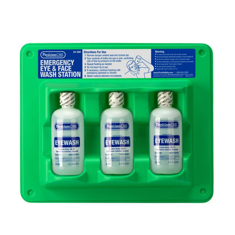 PhysiciansCare Wall-Mountable Eyewash Station with 3 Screw-Cap Bottles of Eye Wash Solution, 8 oz Each