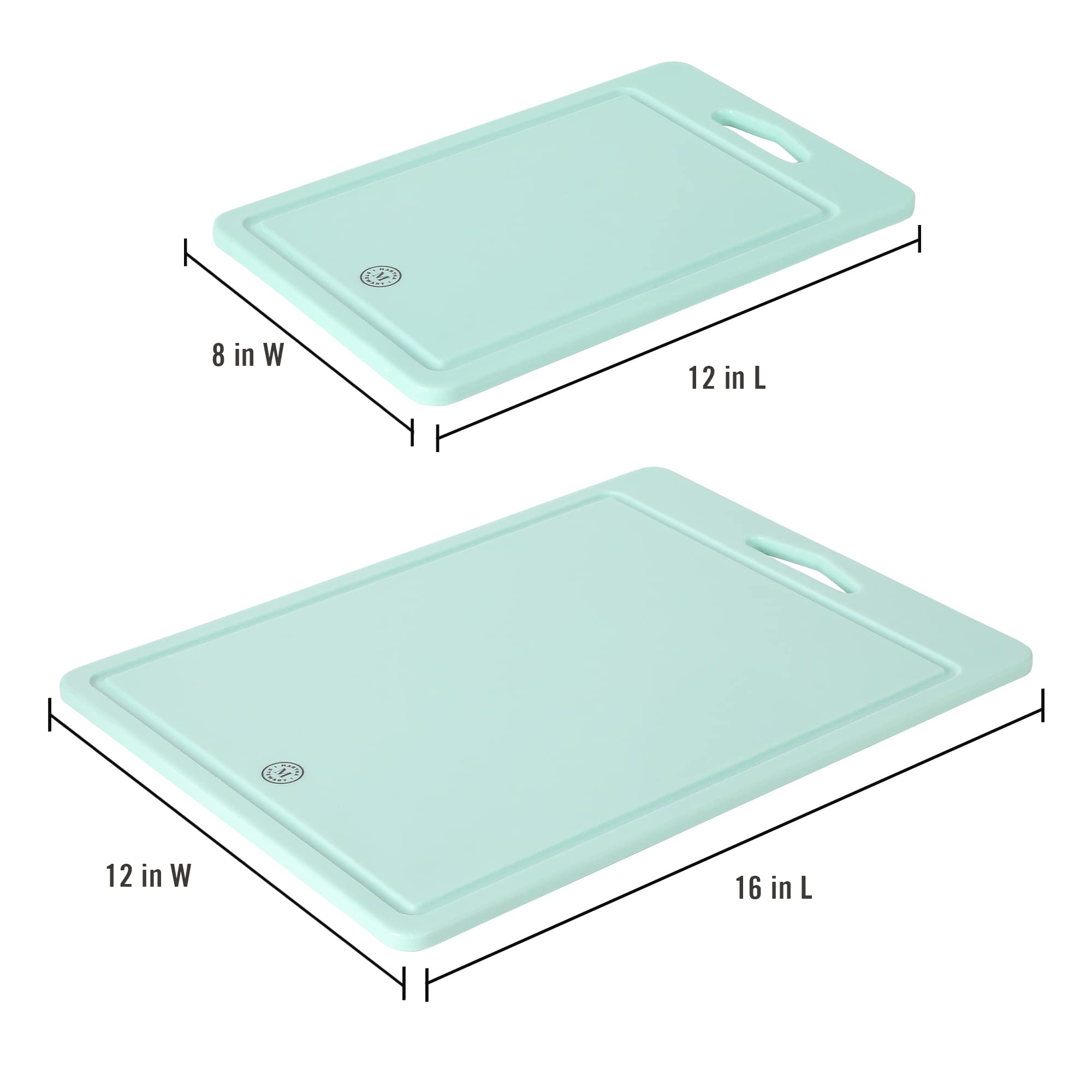Martha Stewart BPA Free Plastic Cutting Board 2pc Set (16" x 12" and 12" x 8") - Martha Blue - Dishwasher Safe