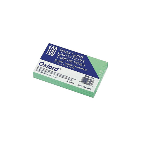 Oxford Blank Color Index Cards, 3" x 5", Green, 100 Per Pack (7320 GRE)