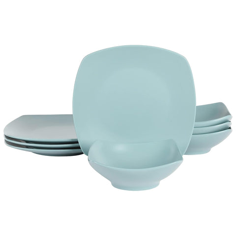 Gibson Home Zen Buffet Matte Porcelain Chip and Scratch Resistant Plates and Bowls Dinnerware Set - Blue, Service for 4 (8pcs)