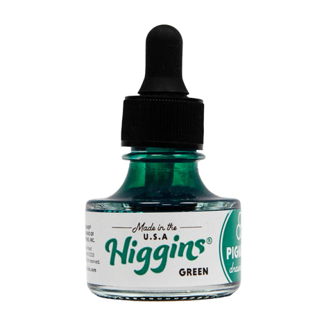 Higgins Green Pigmented Drawing Ink - for Artists and Students - 1 oz. Glass Bottle (HIG44695)