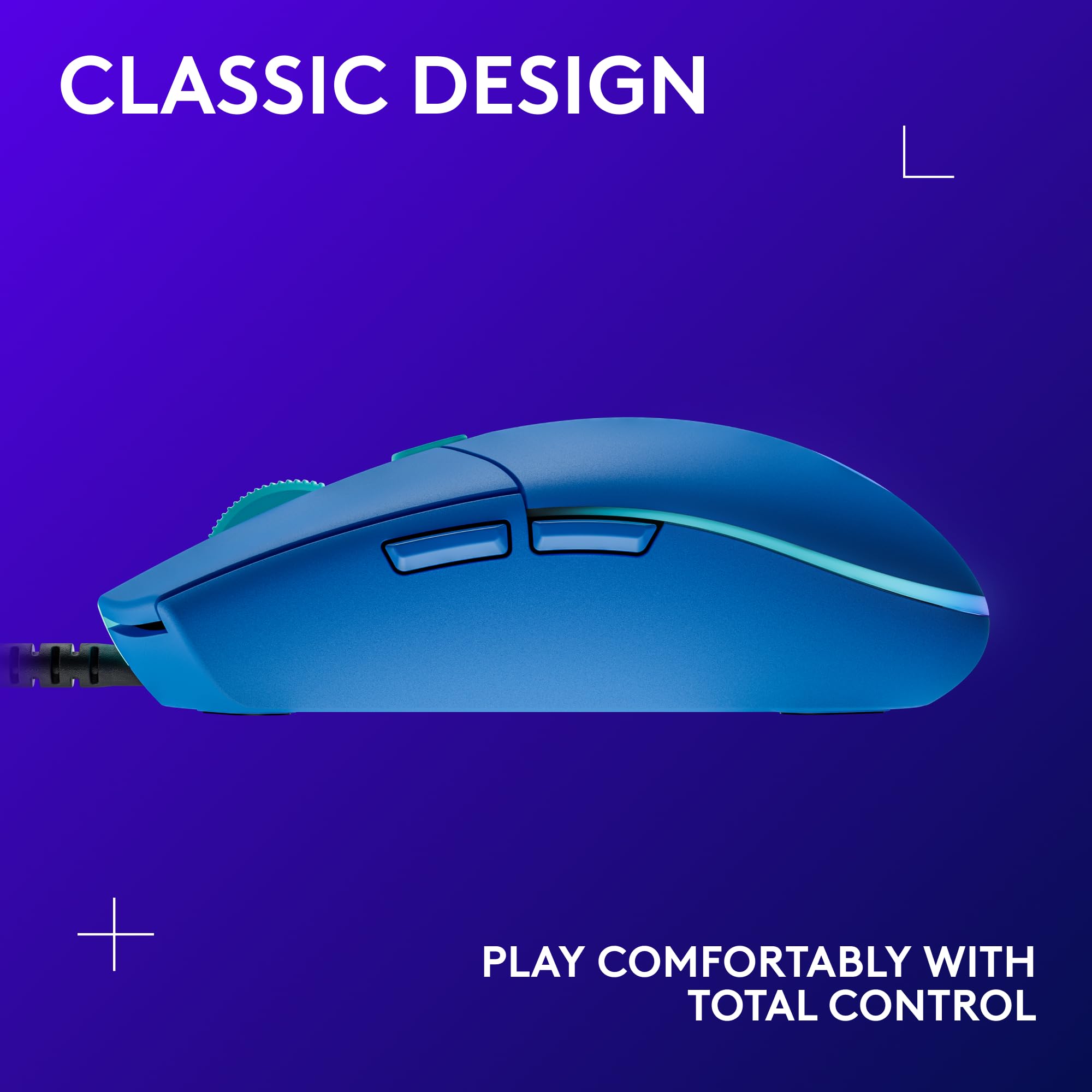 Logitech G203 Wired Gaming Mouse, 8,000 DPI, Rainbow Optical Effect LIGHTSYNC RGB, 6 Programmable Buttons, On-Board Memory, Screen Mapping, PC/Mac Computer and Laptop Compatible - Blue