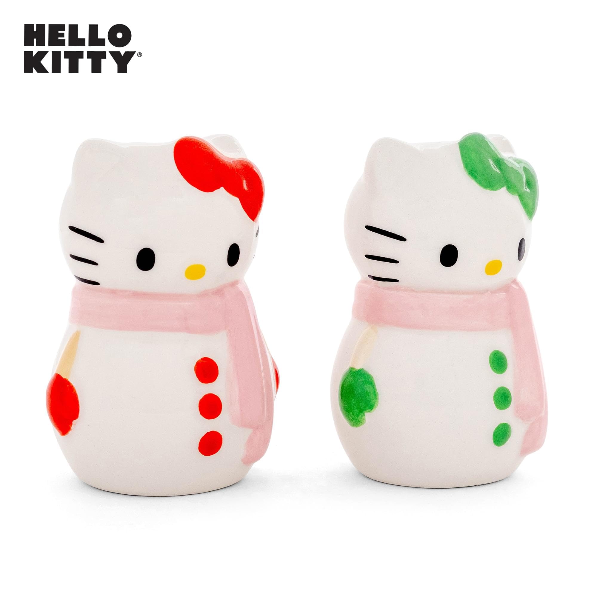 Silver Buffalo Sanrio Hello Kitty Snowman Ceramic Salt and Pepper Shaker Set, 5” x 2” x 3.5”
