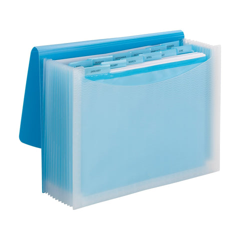 Smead Poly Frequency Expanding File Folders, Flap and Cord Closure, Letter Size, Wave Pattern, 13 Pocket, Teal/Clear (70869)
