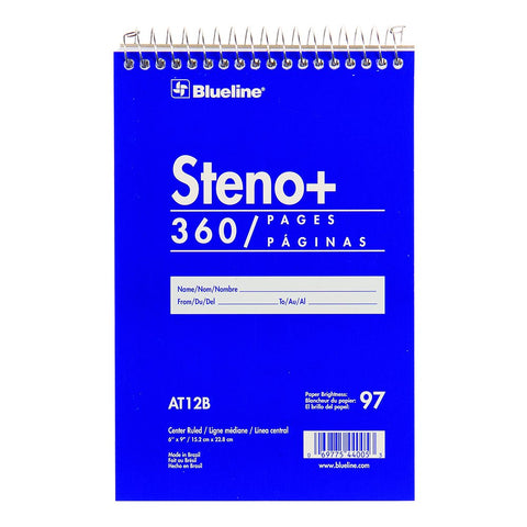 Blueline high-capacity steno pad, medium/college rule, blue cover, 180 white 6 x 9 sheets