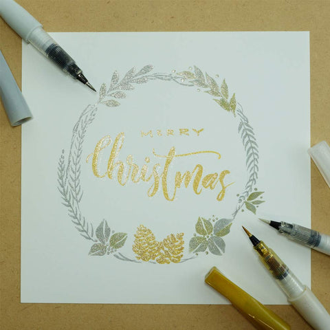 Kuretake ZIG Wink of Stella Brush II, Christmas Sparkle Glitter pen (Gold, Silver, Clear), Shimmer and Sparkle pens, for Card Making, Craft, Made in Japan