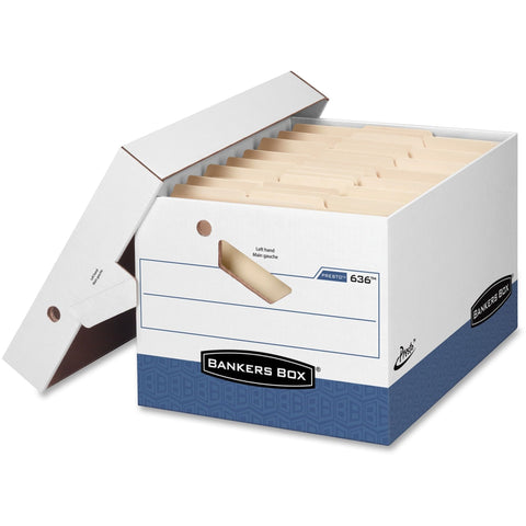 Bankers Box 12-Pack Presto Heavy Duty File Storage Boxes with Lids, Presto Assembly, Letter/Legal, (0063601)