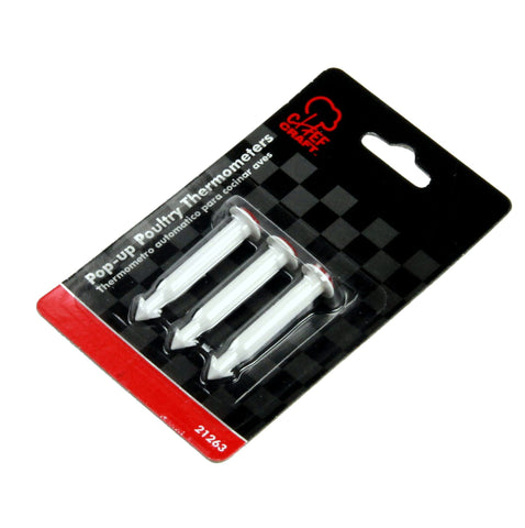 Chef Craft Basic Plastic Pop-up Poultry Thermometer, 2 inches in length 3 piece set, White/Red