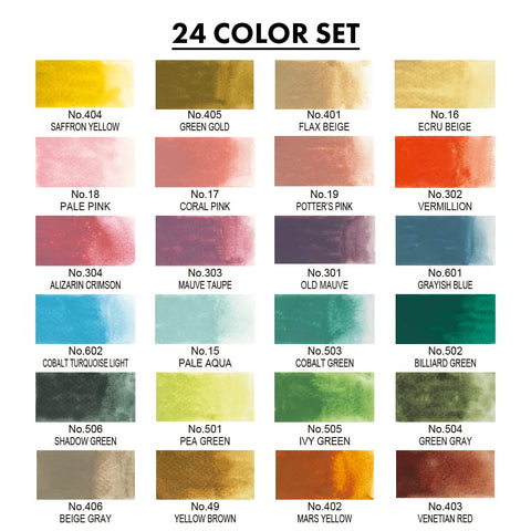 Kuretake GANSAI TAMBI Watercolor Paint Set 24 Colors II - Art Nouveau, Professional-Quality Art Supplies for Artists Adult Painting Sketching, Non-Toxic, Made in Japan