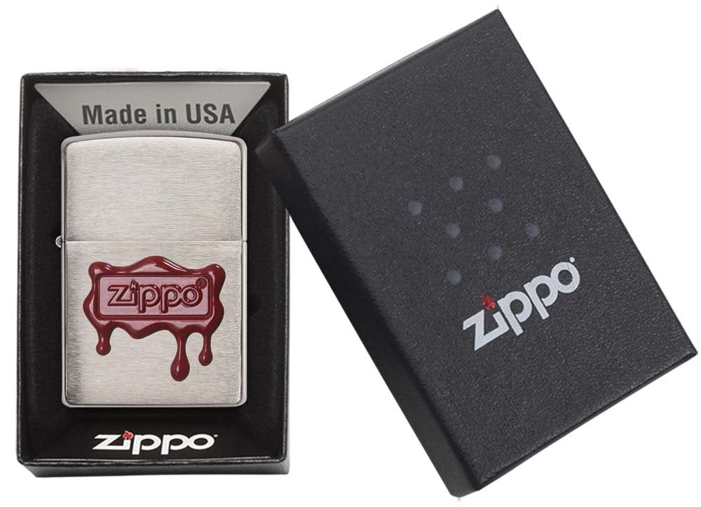 Zippo Red Wax Seal Brush Chrome Pocket Lighter