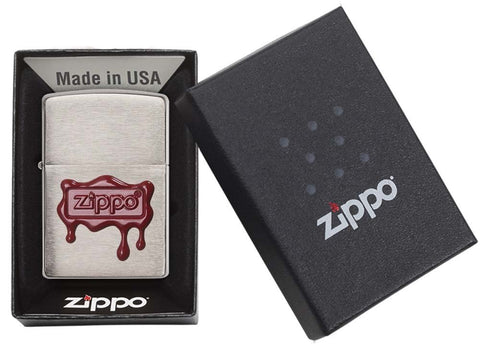 Zippo Red Wax Seal Brush Chrome Pocket Lighter