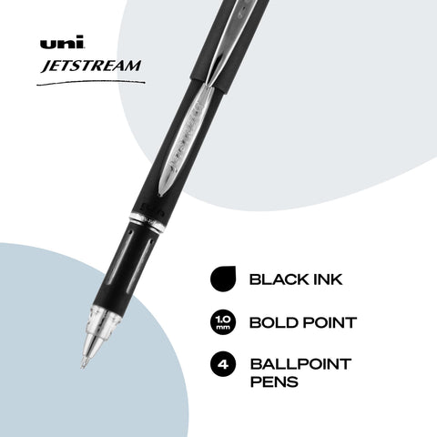 uniball Jetstream Ballpoint Pens, Medium Point (1.0mm), Black, 4 Pack