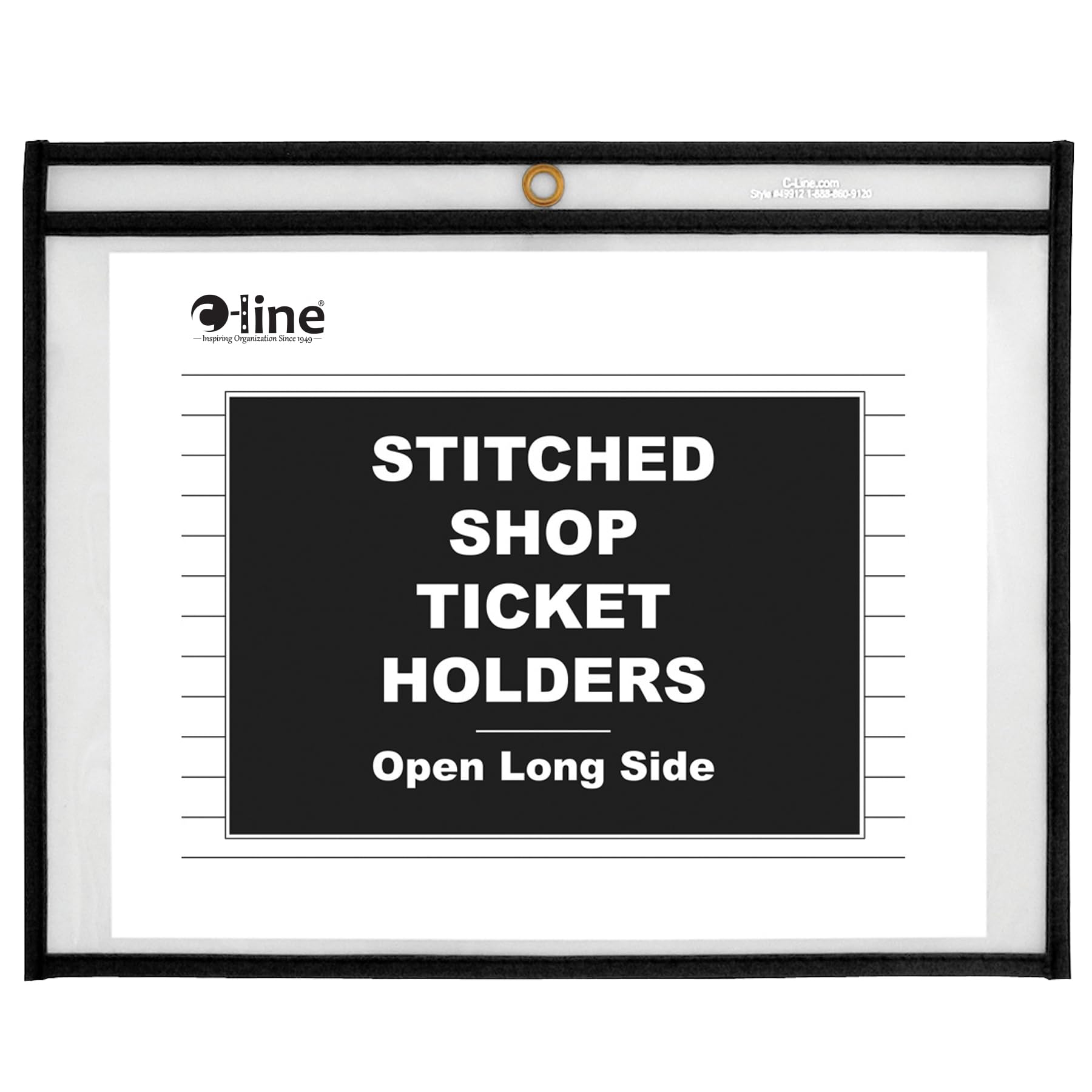 C-Line Stitched Shop Ticket Holders, Both Sides Clear, Open Long Side, 11 x 8.5 Inches, 25 per Box (49911)