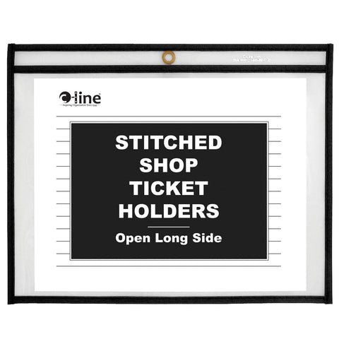 C-Line Stitched Shop Ticket Holders, Both Sides Clear, Open Long Side, 11 x 8.5 Inches, 25 per Box (49911)