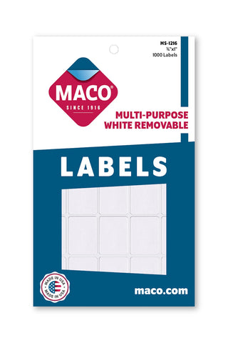 MACO White Rectangular Multi-Purpose Labels, 3/4 x 1 Inches, 1000 Per Box (MS-1216)