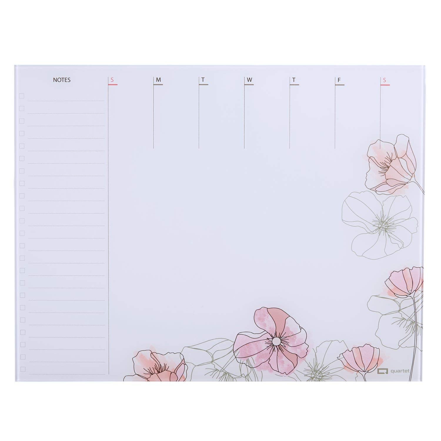Quartet Glass Desktop Weekly Planner, 17" x 22", Whiteboard, Dry Erase Surface, Clean Erase, Includes 1 Dry Erase Marker, Floral (GDP2217F)