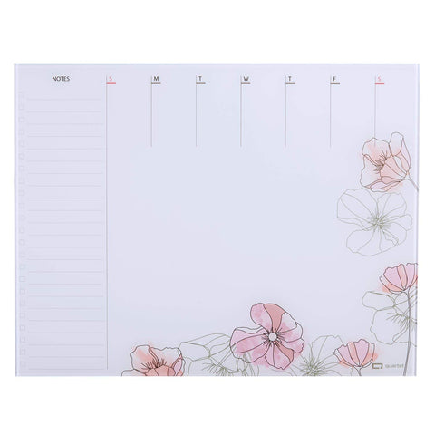 Quartet Glass Desktop Weekly Planner, 17" x 22", Whiteboard, Dry Erase Surface, Clean Erase, Includes 1 Dry Erase Marker, Floral (GDP2217F)