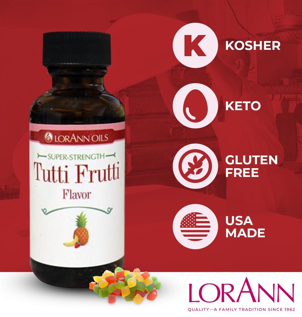 LorAnn Oils Super Strength Flavoring - Used For Candy Making, Flavoring, Baking, Hard Candy, & Flavor Oils - Bold, Natural Flavors 4X Stronger Than Extracts - Tutti Frutti, Pack of 2, 0.125 fl oz