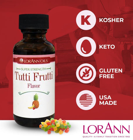 LorAnn Oils Super Strength Flavoring - Used For Candy Making, Flavoring, Baking, Hard Candy, & Flavor Oils - Bold, Natural Flavors 4X Stronger Than Extracts - Tutti Frutti, Pack of 2, 0.125 fl oz
