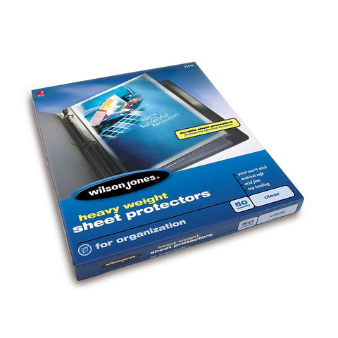 Wilson Jones Sheet Protectors, Heavy Weight, Top-Loading, Clear, 50 Sheets/Box (W21410)