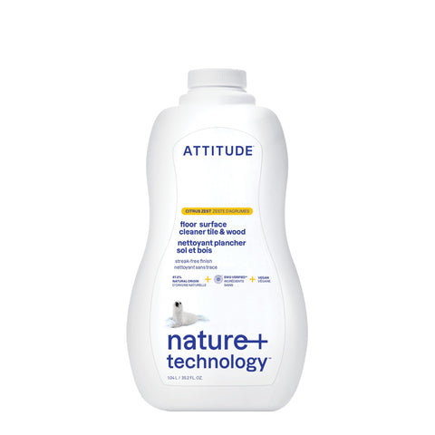 ATTITUDE Floor Cleaner, EWG Verified, Streak-Free, Vegan & Plant-Based for Tile, Wood & Laminate Floors, Citrus Zest Scent, 35.2 Fl Oz