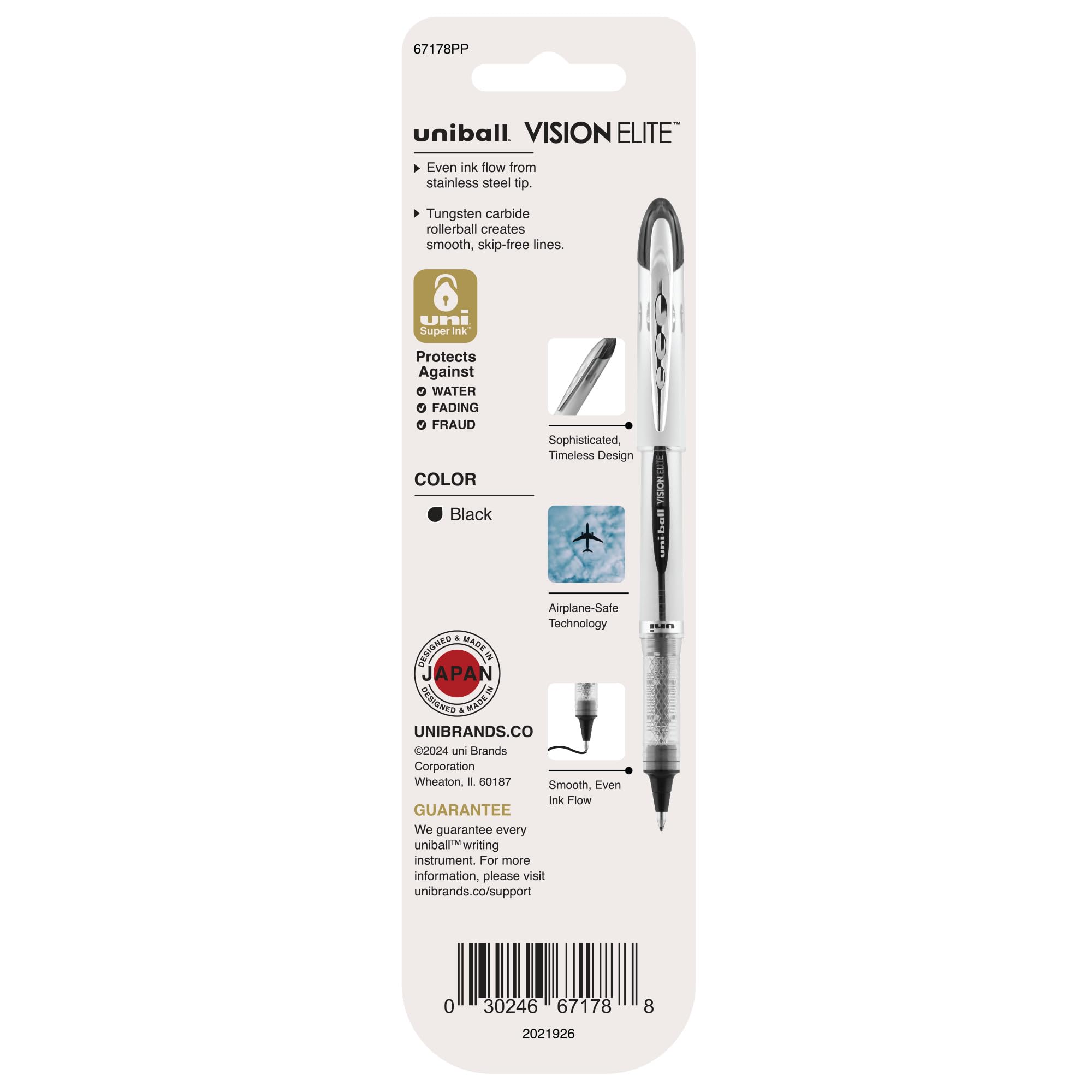 uniball Vision Elite Rollerball Pens, Bold Point (0.8mm), Black, 2 Pack