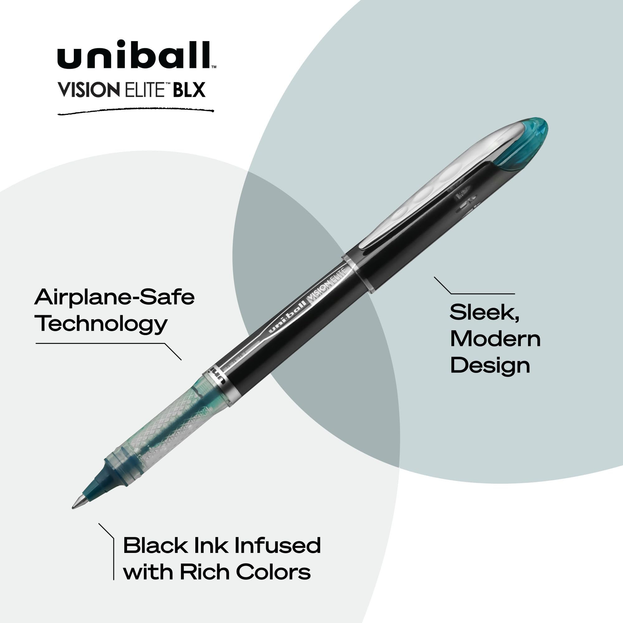uniball Vision Elite BLX Rollerball Pens, Micro Point (0.5mm), Blue BLX Ink, 12 Pack