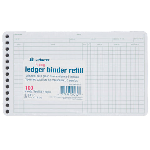 Adams® Ledger Sheets, 5" x 8", Green/White