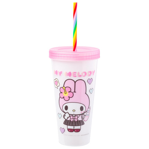 Silver Buffalo Sanrio Hello Kitty and Friends Kogyaru 4 Pack Color Change Plastic Tumblers Featuring Hello Kitty, Cinnamoroll, My Melody, and Kuromi, 24 Ounces