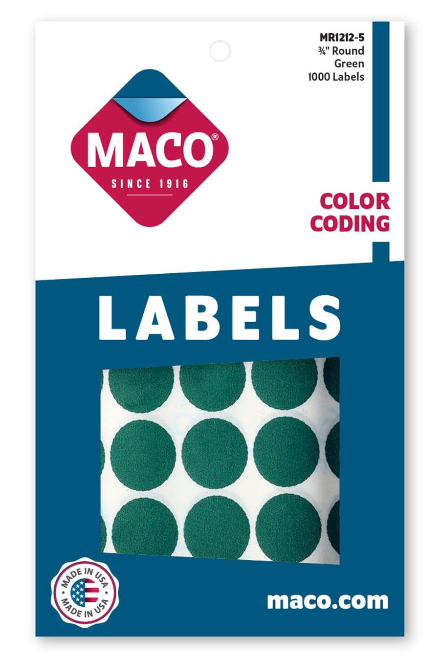 MACO Green Round Color Coding Labels, 3/4 Inches in Diameter, 1000 Per Box (MR1212-5)