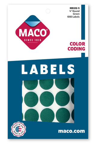 MACO Green Round Color Coding Labels, 3/4 Inches in Diameter, 1000 Per Box (MR1212-5)