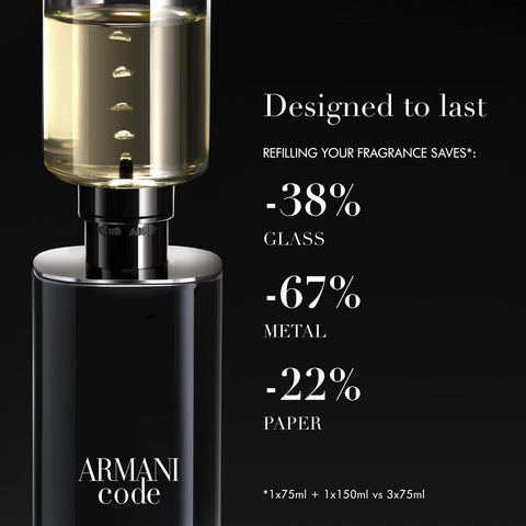 Armani Beauty - Code - Eau de Toilette Refill - Cologne for Men - Ambery Woody Fragrance - Citrus, Lavandin, Tonka Bean Notes - 5 Fl Oz