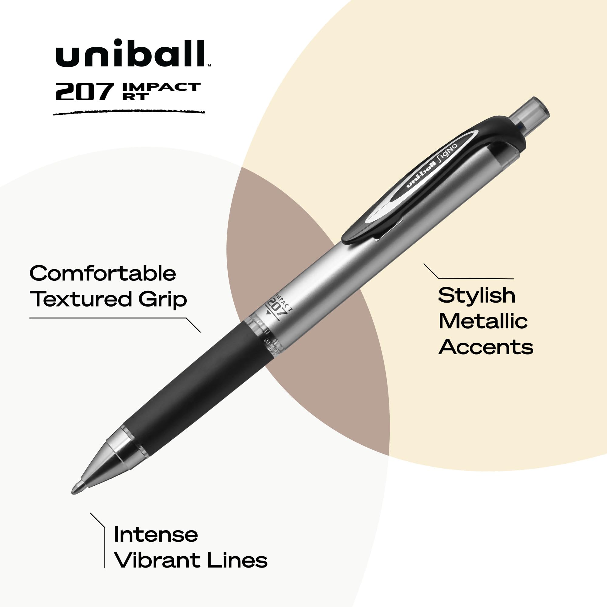 uni-ball® 207™ Impact™ Gel Pens, Bold Point, 1.0 mm, Black; Gray Barrel, Black Ink, Pack Of 12