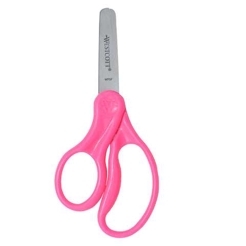 Westcott 13594 Left-Handed Scissors, Hard Handle Kids' Scissors, Back to School, Classroom Supplies, Ages 4-8, 5-Inch Blunt Tip, Color Varies
