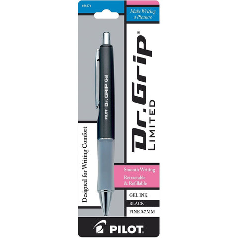 PILOT Dr. Grip Limited Refillable & Retractable Gel Pen, Fine Point, Assorted Barrel, Black Ink, Single Pen (36274)