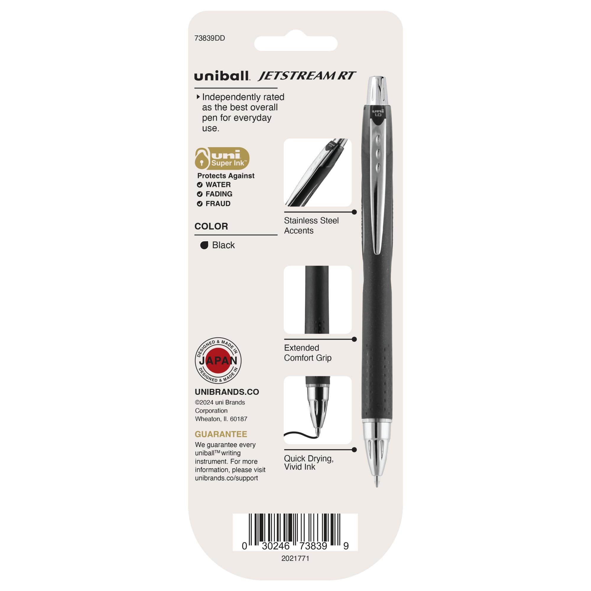 uniball Jetstream RT Retractable Ballpoint Pen, Medium Point (1.0mm), Black, 3 Pack
