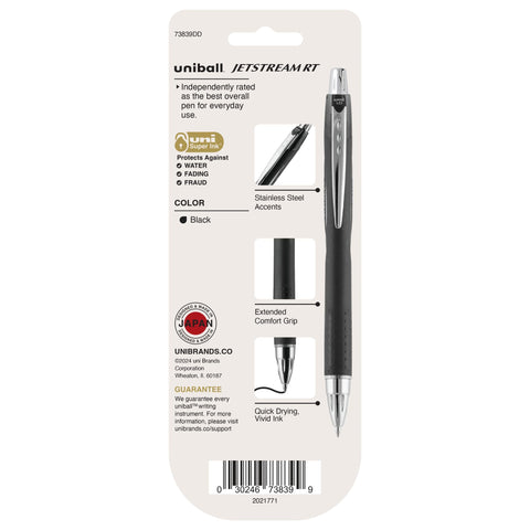 uniball Jetstream RT Retractable Ballpoint Pen, Medium Point (1.0mm), Black, 3 Pack