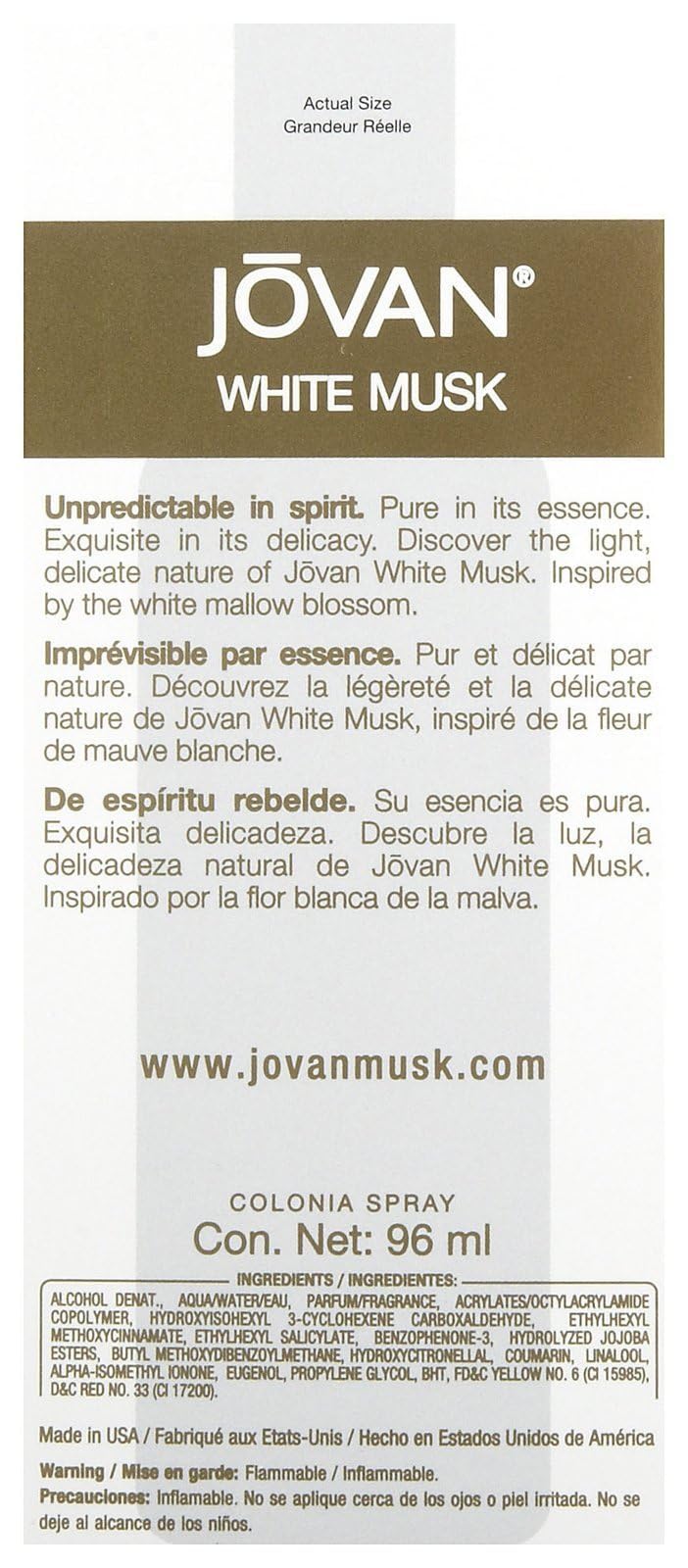 Jovan White Musk By Jovan For Women. Cologne Spray 3.25 Oz.