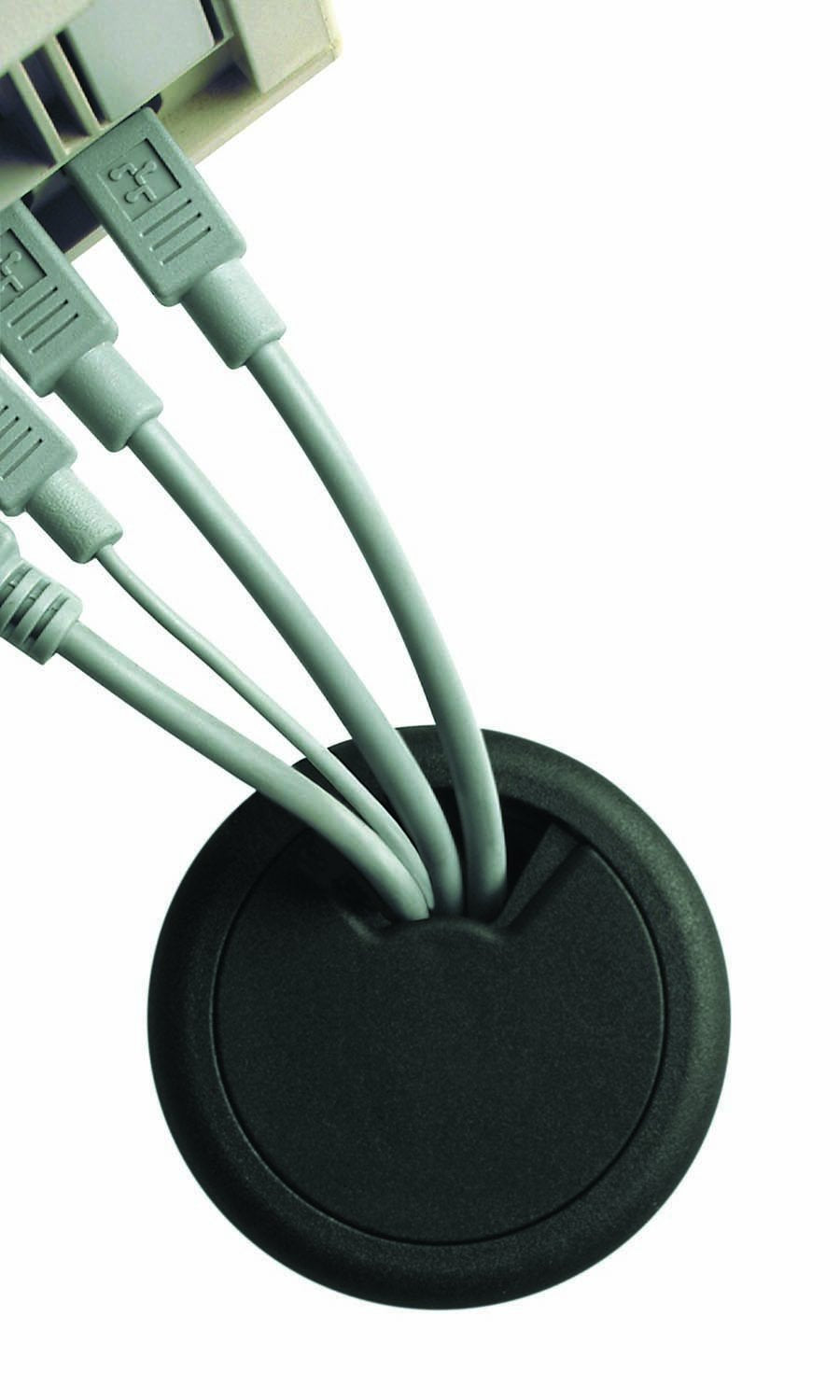 Cord Away Wire Organizer Grommet, 3 1/8" Diameter (80mm), 3 Adjustable Openings, Black