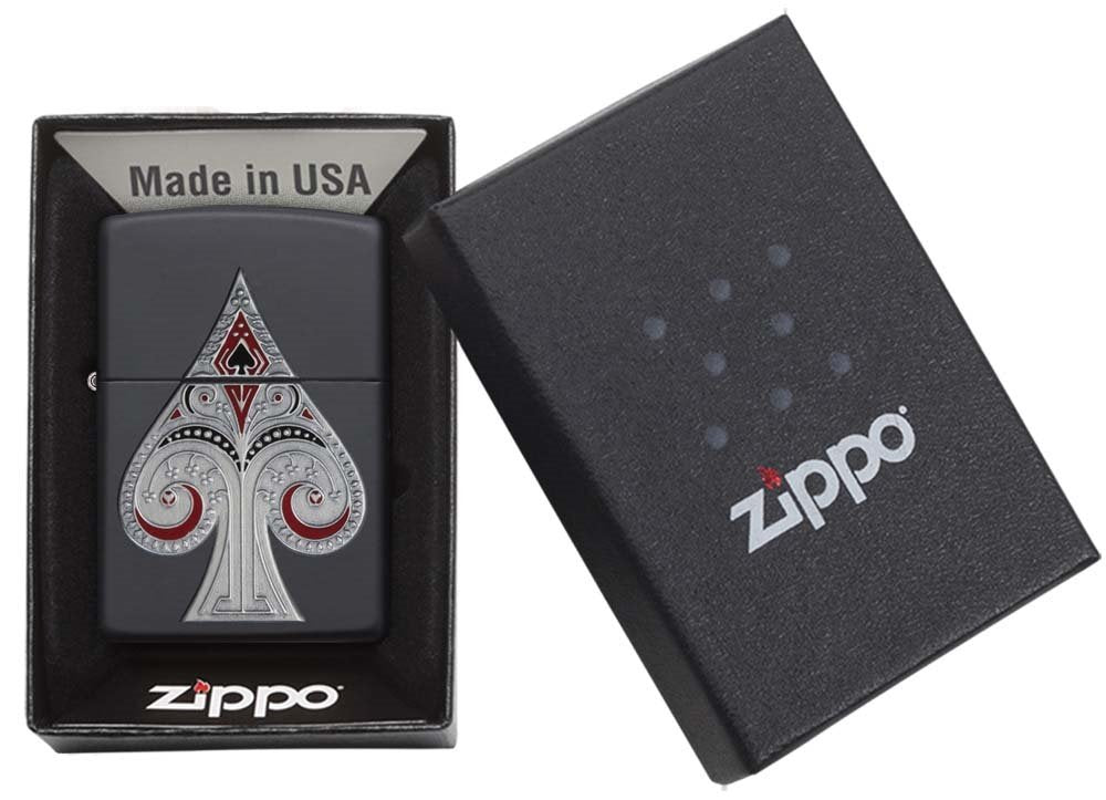 Zippo Spade Pocket Lighter with Emblem, Matte Black