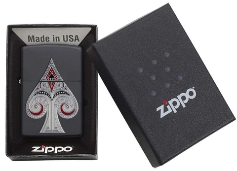 Zippo Spade Pocket Lighter with Emblem, Matte Black